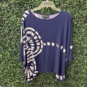 Talk of the Walk Navy Blue & White Abstract Design Blouse - Size XL